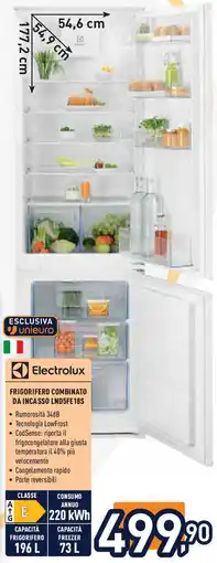 Unieuro Electrolux frigorifero combinato da incasso LND5FE18S offerta