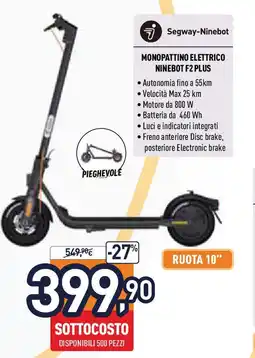 Unieuro Segway-ninebot monopattino elettrico ninebot F2 plus offerta