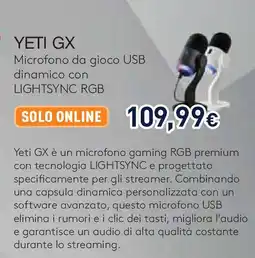 Unieuro Logitech YETI GX Microfono da gioco USB dinamico con LIGHTSYNC RGB offerta