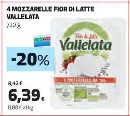 Coop 4 MOZZARELLE FIOR DI LATTE VALLELATA offerta