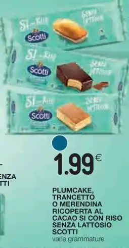 Coop PLUMCAKE, TRANCETTO O MERENDINA RICOPERTA AL CACAO SÌ CON RISO SENZA LATTOSIO SCOTTI offerta