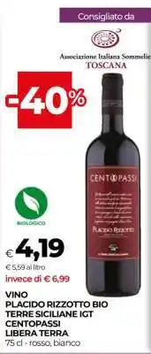 Coop VINO PLACIDO RIZZOTTO BIO TERRE SICILIANE IGT CENTOPASSI LIBERA TERRA offerta