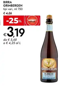 Bennet Birra GRIMBERGEN tipi vari offerta