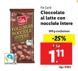 Lidl Fin Carré Cioccolato al latte con nocciole intere offerta