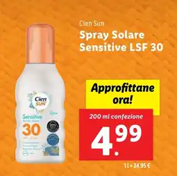 Lidl Cien Sun Spray Solare Sensitive LSF 30 offerta