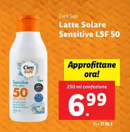 Lidl Cien Sun Latte Solare Sensitive LSF 50 offerta