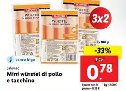 Lidl Salumeo Mini würstel di pollo e tacchino offerta