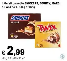 Iper La Grande 4 Gelati barrette SNICKERS, BOUNTY, MARS o TWIX offerta