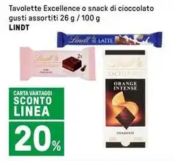 Iper La Grande Tavolette Excellence o snack di cioccolato gusti assortiti LINDT offerta