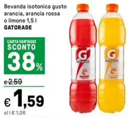 Iper La Grande Bevanda isotonica gusto arancia, arancia rossa o limone GATORADE offerta