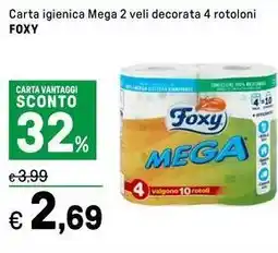 Iper La Grande Carta igienica Mega 2 veli decorata 4 rotoloni FOXY offerta