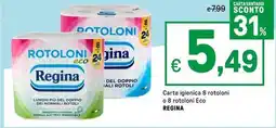 Iper La Grande Carta igienica 8 rotoloni o 8 rotoloni Eco REGINA offerta