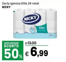Iper La Grande Carta Igienica Elite 24 rotoli NICKY offerta