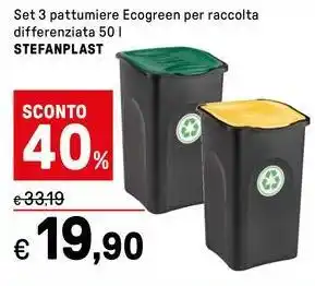 Iper La Grande Set 3 pattumiere Ecogreen per raccolta differenziata STEFANPLAST offerta