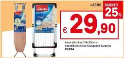 Iper La Grande Asse stiro Leo 114x33cm o Stendibiancheria Allungabile Surprise VILEDA offerta