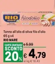 Iper La Grande Tonno all'olio di oliva filo d'olio RIO MARE offerta