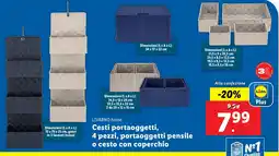 Lidl LIVARNO home Cesti portaoggetti, 4 pezzi, portaoggetti pensile o cesto con coperchio offerta
