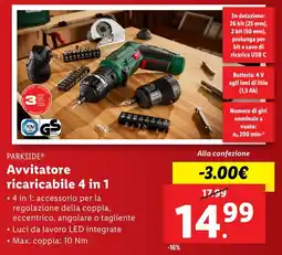 Lidl PARKSIDE Avvitatore ricaricabile 4 in 1 offerta
