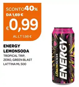 Ekom Energy lemonsoda tropical trip, zero, green blast lattina offerta