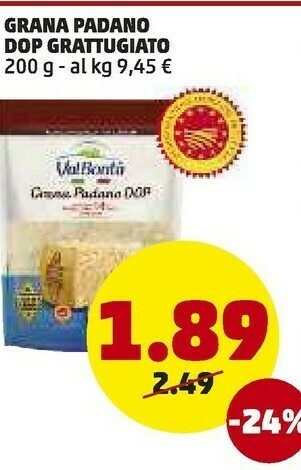 PENNY Valbonta grana padano grattugiato 200 g offerta