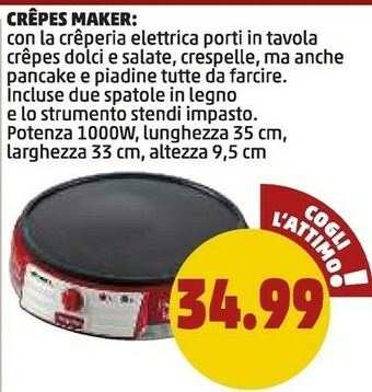 PENNY Crepes maker larghezza 33 cm altezza 9.5 cm offerta