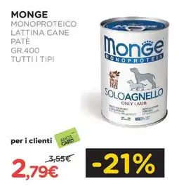 Arcaplanet Monge monoproteico lattina cane patè offerta