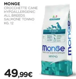 Arcaplanet Monge crocchette cane hypoallergenic all breeds salmone tonno offerta