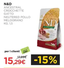 Arcaplanet N&D Ancestral crocchette gatto neutered pollo melograno offerta