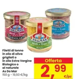 Interspar Filetti di tonno in olio di oliva grigliati o in olio Extra Vergine Biologico o al naturale As Do Mar offerta
