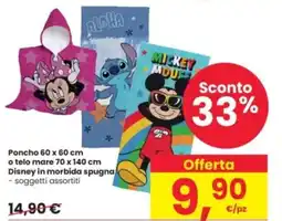 Interspar Poncho 60 x 60 cm o telo mare 70 x 140 cm Disney in morbida spugna offerta