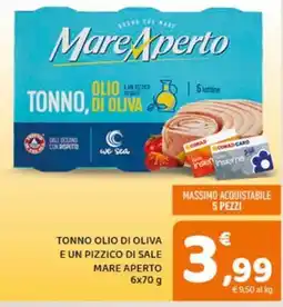Conad Tonno olio di oliva e un pizzico di sale MARE APERTO offerta