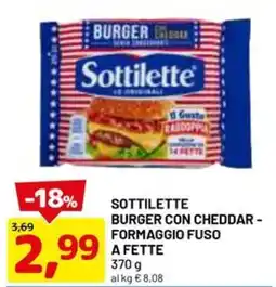 DPiù Sottilette burger con cheddar - formaggio fuso a fette offerta