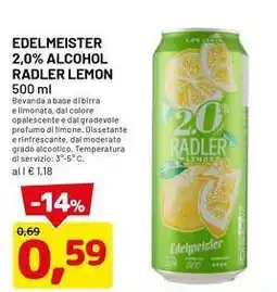 DPiù Edelmeister 2,0% alcohol radler lemon offerta