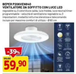DPiù Beper p206ven640 ventilatore da soffitto con luce LED offerta