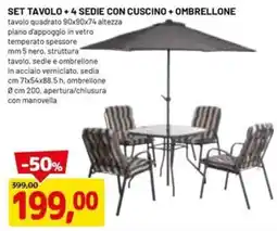 DPiù Set tavolo +4 sedie con cuscino + ombrellone offerta