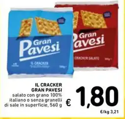 Spazio Conad Il cracker gran pavesi salato con grano 100% italiano o senza granelli di sale in superficie, offerta