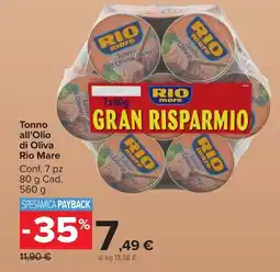 Carrefour Market Tonno all'Olio di Oliva Rio Mare offerta