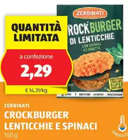 ALDI Zerbinati crockburger lenticchie e spinaci offerta