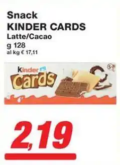 Prix Quality Snack KINDER CARDS Latte/Cacao offerta