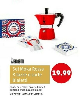 Set moka rossa 3 tazze e carte