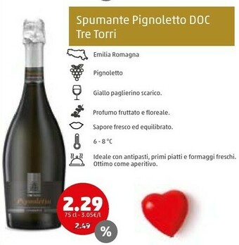 PENNY Tre torri spumante pignoletto doc offerta