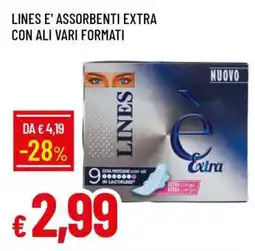Famila LINES E' ASSORBENTI EXTRA CON ALI VARI FORMATI offerta