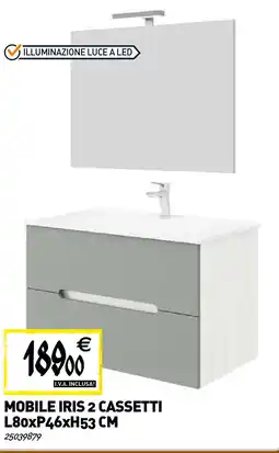Tecnomat Mobile iris 2 cassetti L80xP46xH53 CM offerta