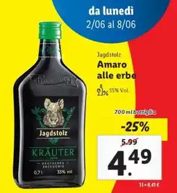 Lidl Jagdstolz Amaro alle erbe offerta