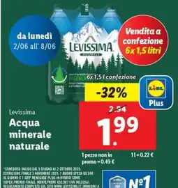Lidl Levissima Acqua minerale naturale offerta