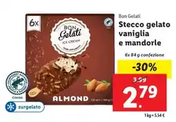 Lidl Bon Gelati Stecco gelato vaniglia e mandorle offerta
