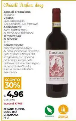 Coop CHIANTI RUFINA DOCG BIO GRIGNANO offerta