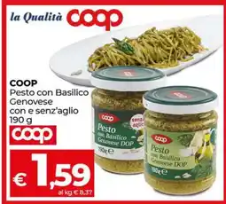 Coop COOP Pesto con Basilico Genovese con e senz'aglio 190 g offerta