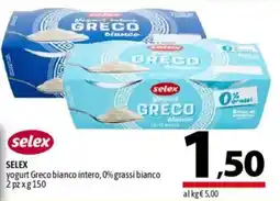 A&O SELEX yogurt Greco bianco intero, 0% grassi bianco offerta
