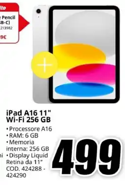 MediaWorld iPad A16 11" Wi-Fi 256 GB offerta
